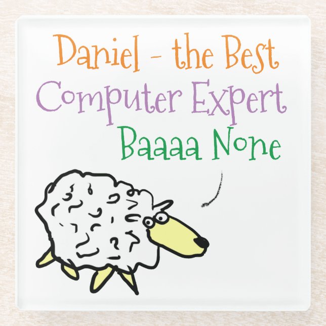 Sheep Design for a Computer Expert Glass Coaster (Front)
