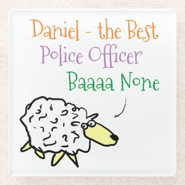 Sheep Design for a Police Officer Glass Coaster (Front)