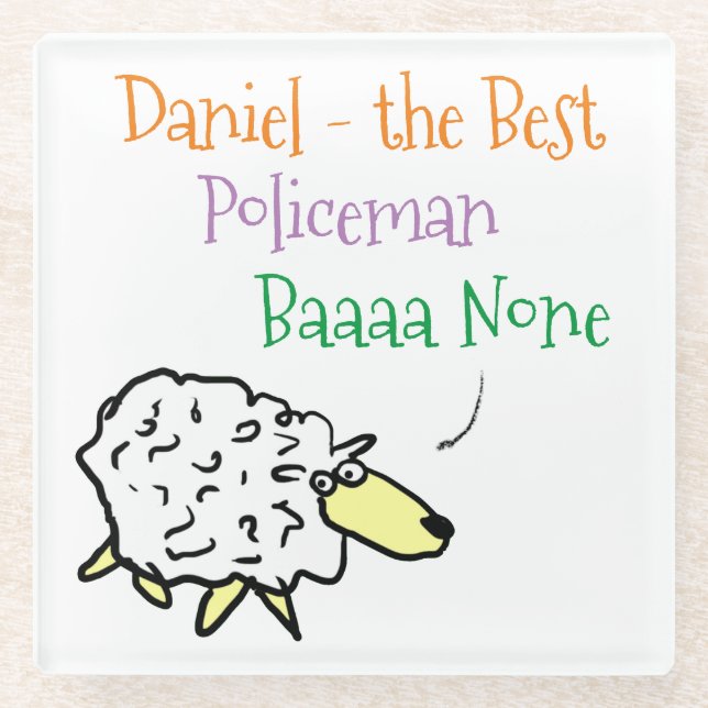 Sheep Design for a Policeman Glass Coaster (Front)