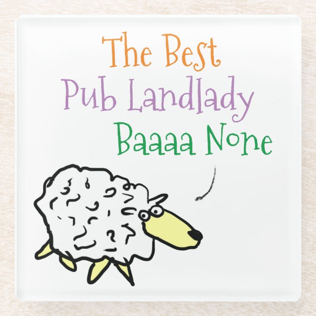 Sheep Design for a Pub Landlady Glass Coaster (Front)