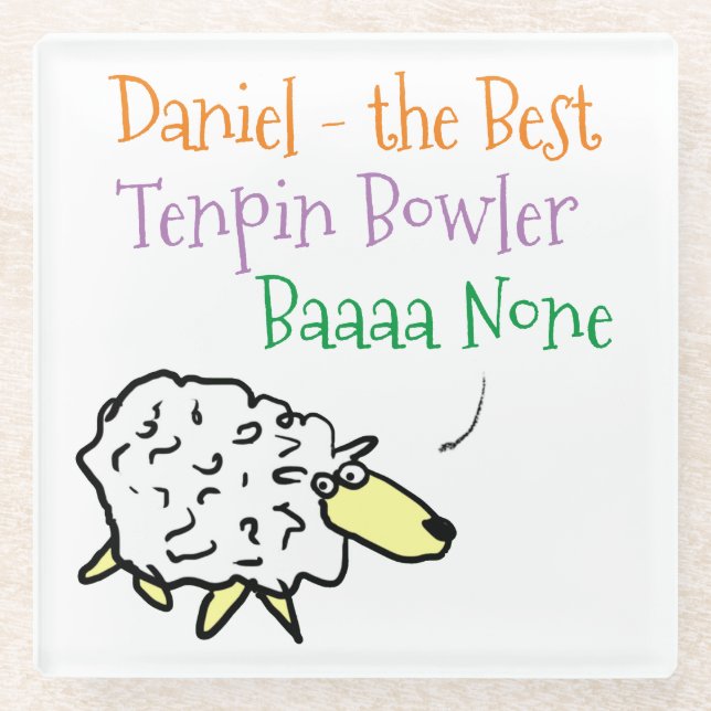 Sheep Design for a Tenpin Bowler Glass Coaster (Front)