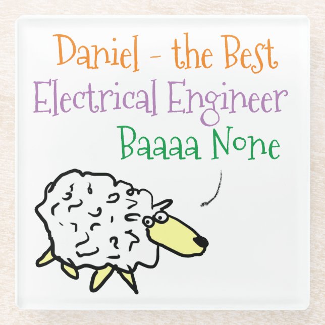 Sheep Design for an Electrical Engineer Glass Coaster (Front)
