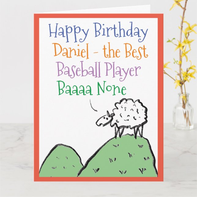 Sheep Design Happy Birthday to a Baseball Player Card (Yellow Flower)