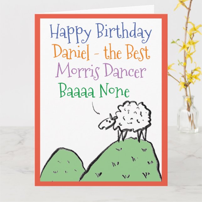 Sheep Design Happy Birthday to a Morris Dancer Card (Yellow Flower)