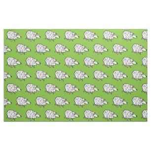 Sheep Designs in a Pattern on a Green Background Fabric