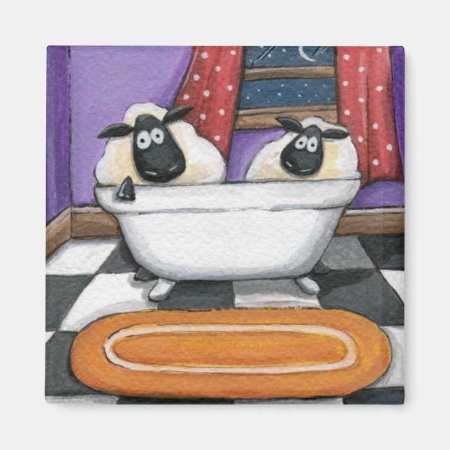 Sheep Dip | Sheep Taking a Bath Illustration Magnet (Front)