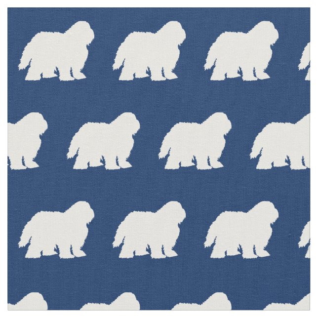 Sheep Dog Silhouette Pet Navy Blue Fabric (Close Up)