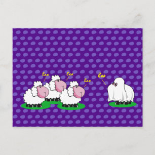 Sheep dressed up as a Halloween ghost going "Boo", Postcard
