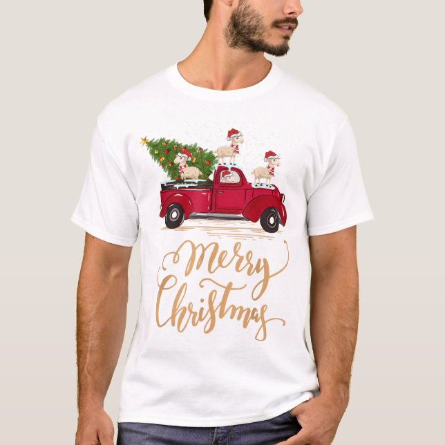 Sheep Driving Christmas Tree Truck Shee T-Shirt (Front)