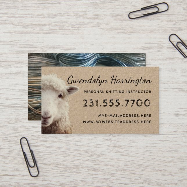 Sheep Face Knitting Wool Arts Business Card (Front/Back In Situ)