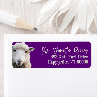 Sheep Face Purple Return Address Label