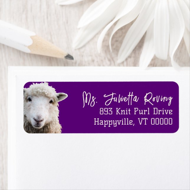Sheep Face Purple Return Address Label (Insitu)
