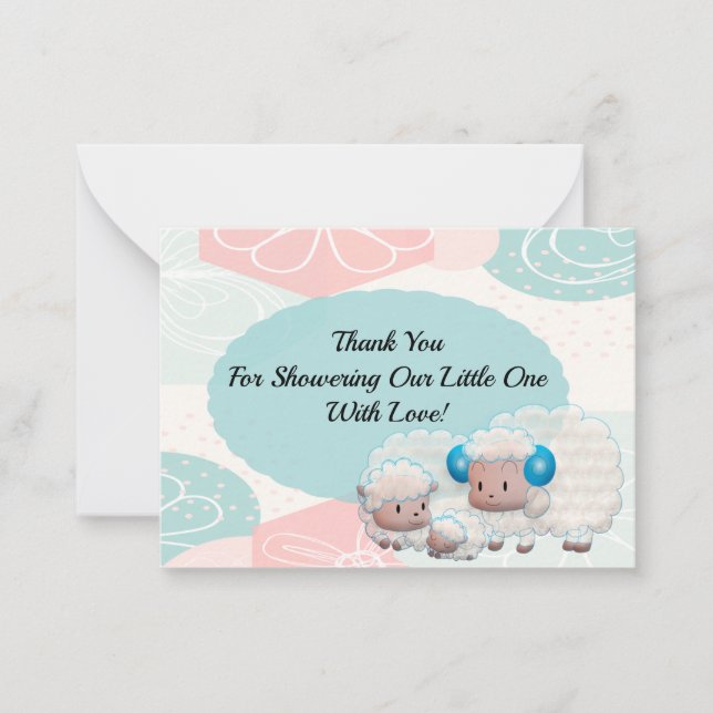 Sheep Family On Abstract Background Thank You Card (Front)