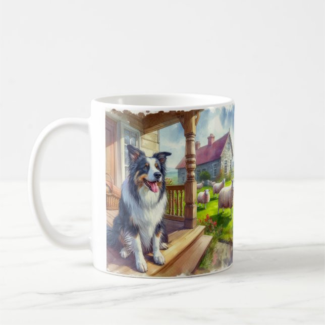 Sheep Farm with Border Collie Dog Mug (Left)