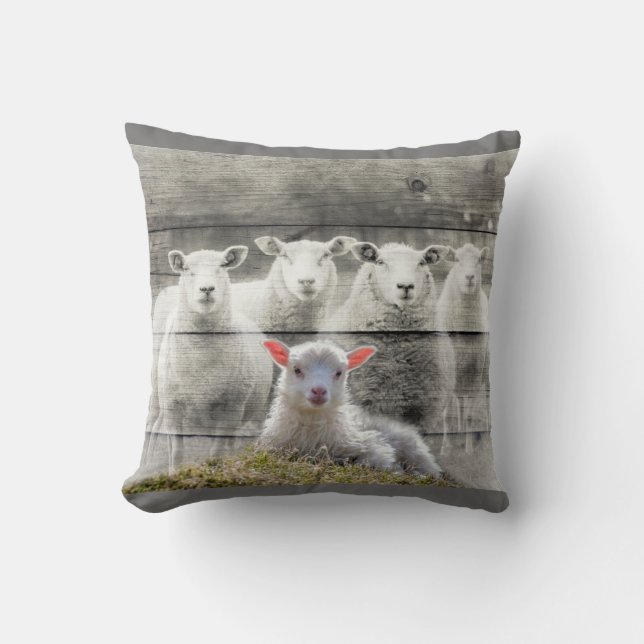 Sheep Flock Baby Lamb Cushion (Front)