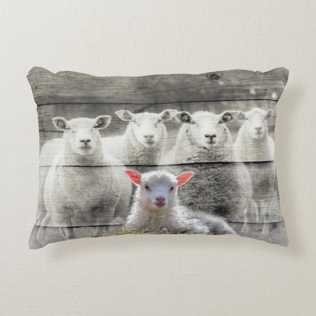 Sheep Flock Baby Lamb Decorative Cushion (Front)
