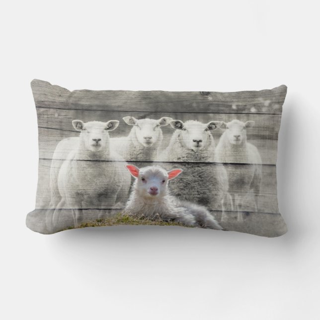 Sheep Flock Baby Lamb Lumbar Cushion (Front)