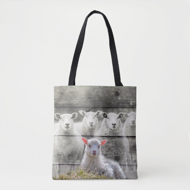 Sheep Flock Baby Lamb Tote Bag (Front)