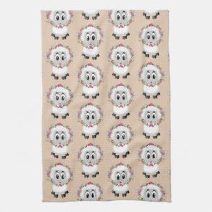 Sheep Floral Beige Kitchen Hand Towel