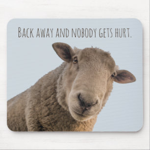 Sheep funny warning back away attack sheep mouse pad