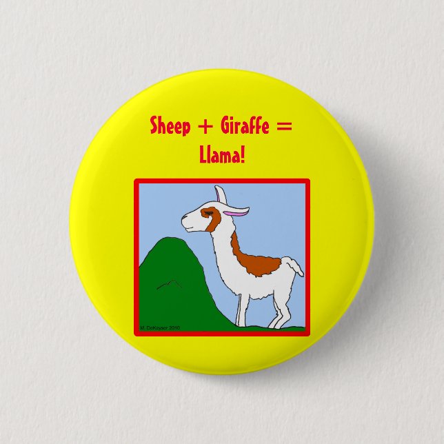 Sheep + Giraffe = Llama! 6 Cm Round Badge (Front)