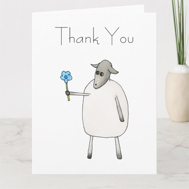 Sheep Giving a Flower, Thank You. Thank You Card (Front)