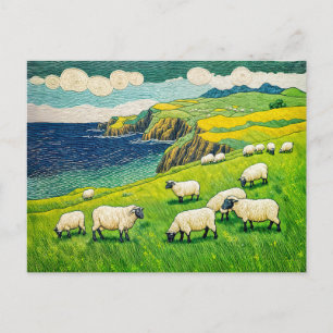 Sheep Grazing by Dramatic Coastal Cliffs Holiday Postcard
