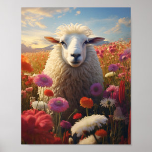 Sheep in a field of Flowers 🌺 Poster