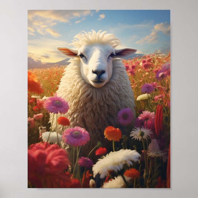 Sheep in a field of Flowers 🌺 Poster (Front)