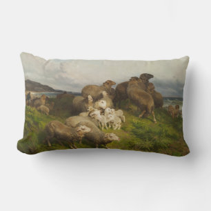 Sheep in a Meadow (by August Friedrich Schenck) Lumbar Cushion