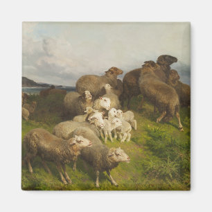 Sheep in a Meadow (by August Friedrich Schenck) Magnet