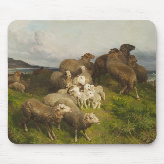 Sheep in a Meadow (by August Friedrich Schenck) Mouse Pad (Front)