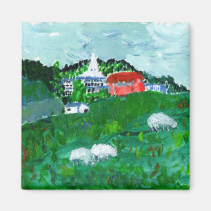 Sheep in a New England landscape magnet