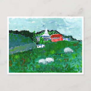 Sheep in a New England landscape postcard
