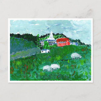 Sheep in a New England landscape postcard