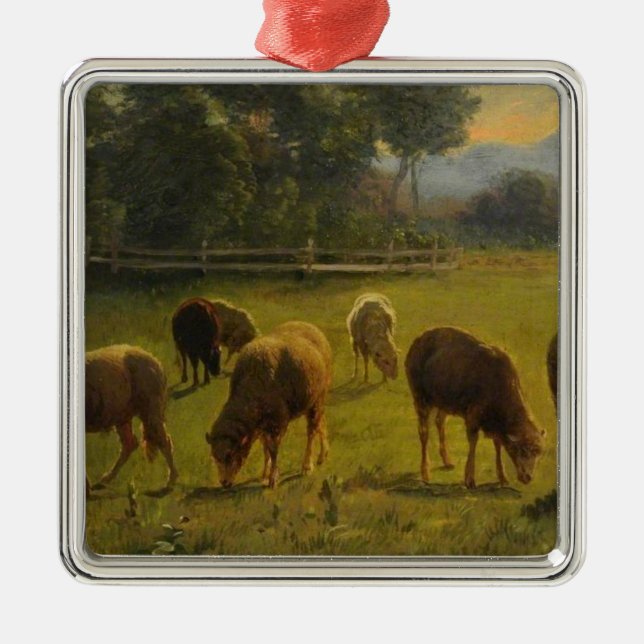 Sheep in a Rural Landscape (by Rosa Bonheur) Metal Ornament (Front)
