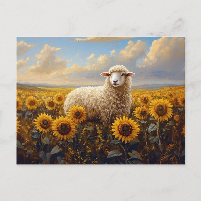 Sheep in a Sunflower Field Painting Postcard (Front)