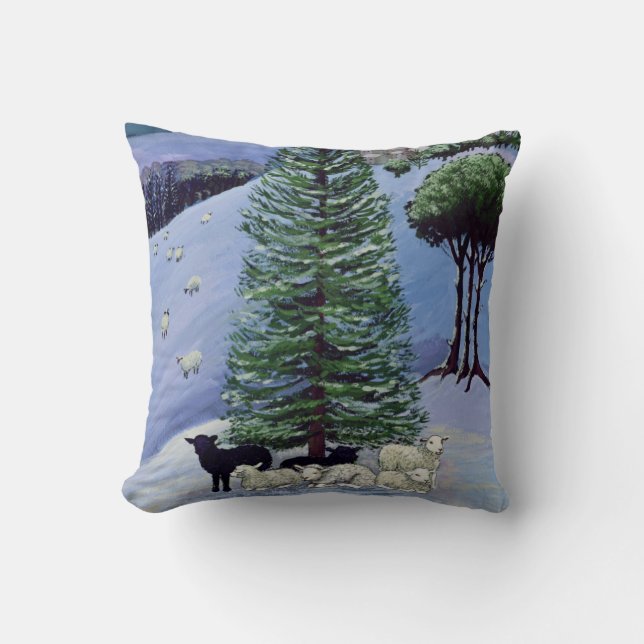 Sheep in a Winter Landscape Cushion (Front)