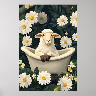 Sheep In Bathtub Poster, Funny Animal Poster