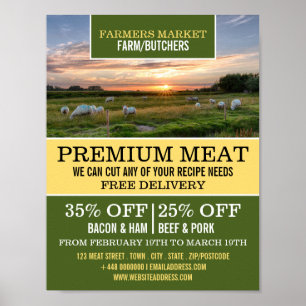 Sheep in Field, Farmer & Butcher Advertising Poster