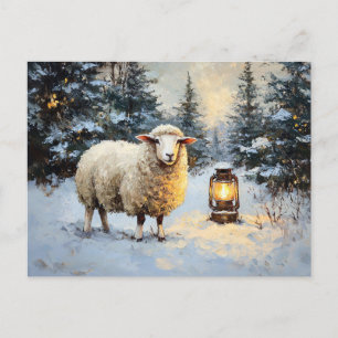 Sheep in Lantern-Lit Forest Postcard