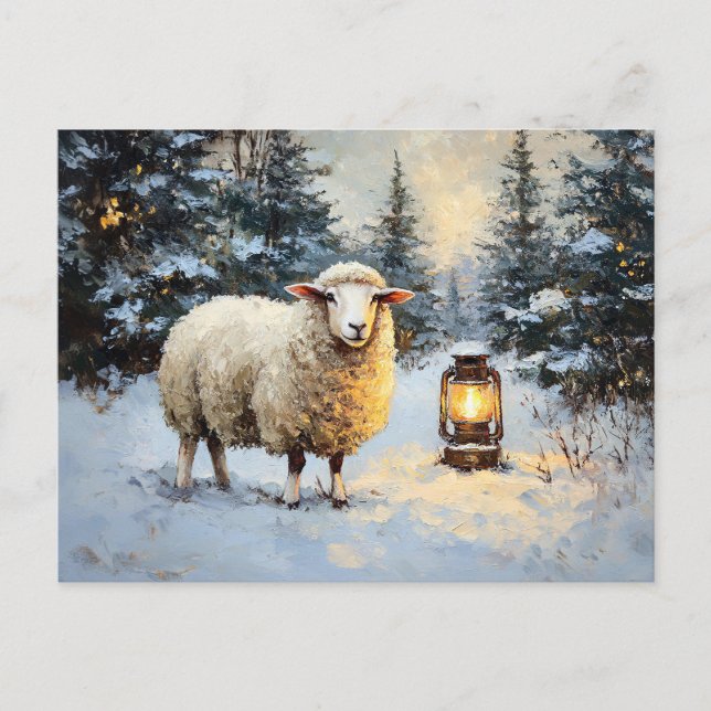 Sheep in Lantern-Lit Forest Postcard (Front)
