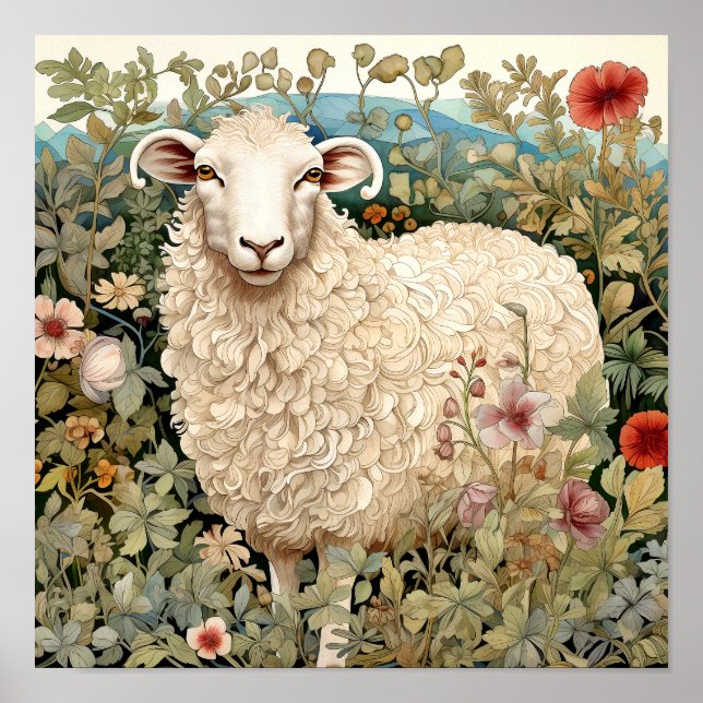 Sheep in Meadow Painting Poster (Front)