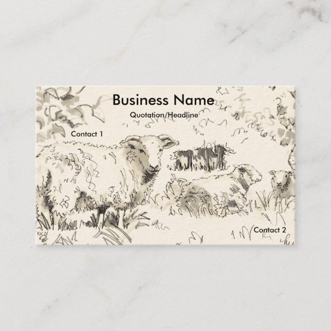 Sheep in Orchard Drawing Business Cards (Front)