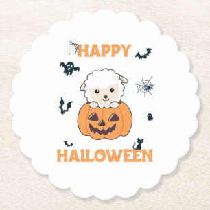 Sheep In Pumpkin Cute Sheep Happy Halloween Paper Coaster