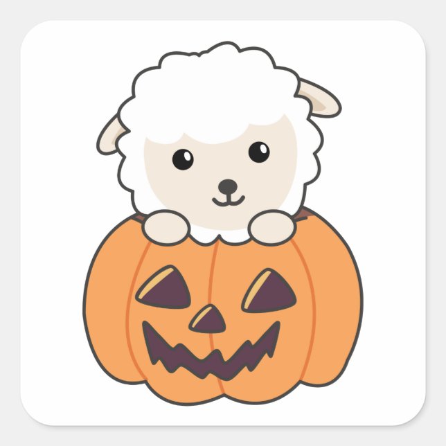 Sheep In Pumpkin Cute Sheep Happy Halloween Square Square Sticker (Front)