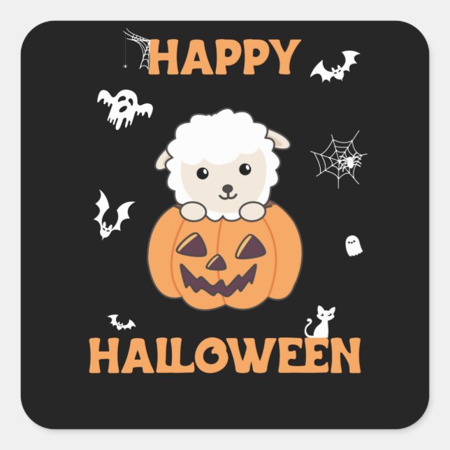 Sheep In Pumpkin Cute Sheep Happy Halloween Square Sticker (Front)