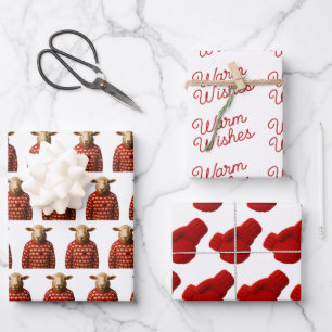 Sheep in Sheep Sweater, Mittens, Warm Wishes  Wrapping Paper Sheet