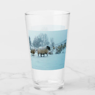 Sheep in Snow Winter Scene Wildlife Art Glass