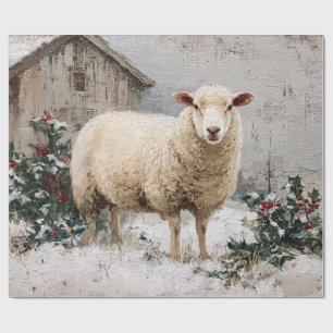Sheep in Snowy Winter Scene Wrapping Paper